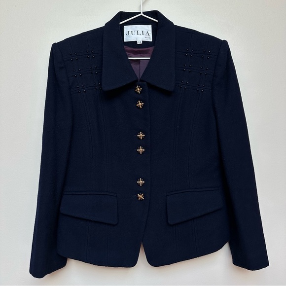 Julia Design Navy Wool Rayon Blend Blazer - Size 11 - Timeless Sophistication - Picture 1 of 11